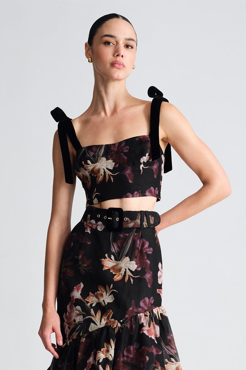 Tira Top in Elysian Flora Black