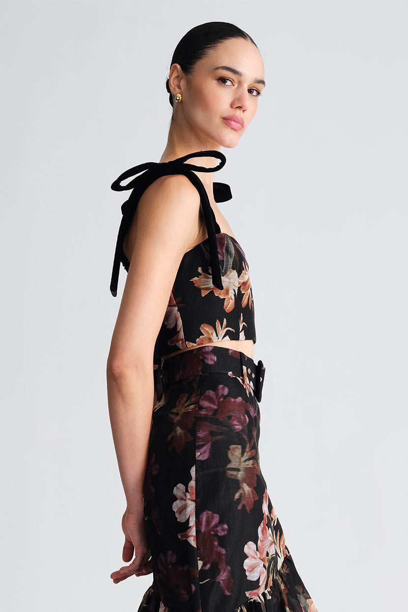 Tira Top in Elysian Flora Black