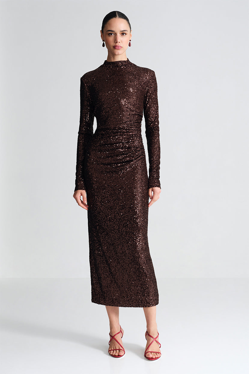 Ryan Dress in Brown Sequins