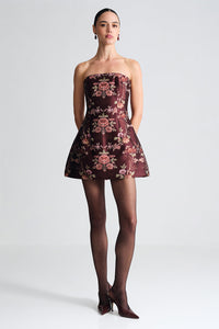 Ines Dress in Trellis Jacquard Maroon