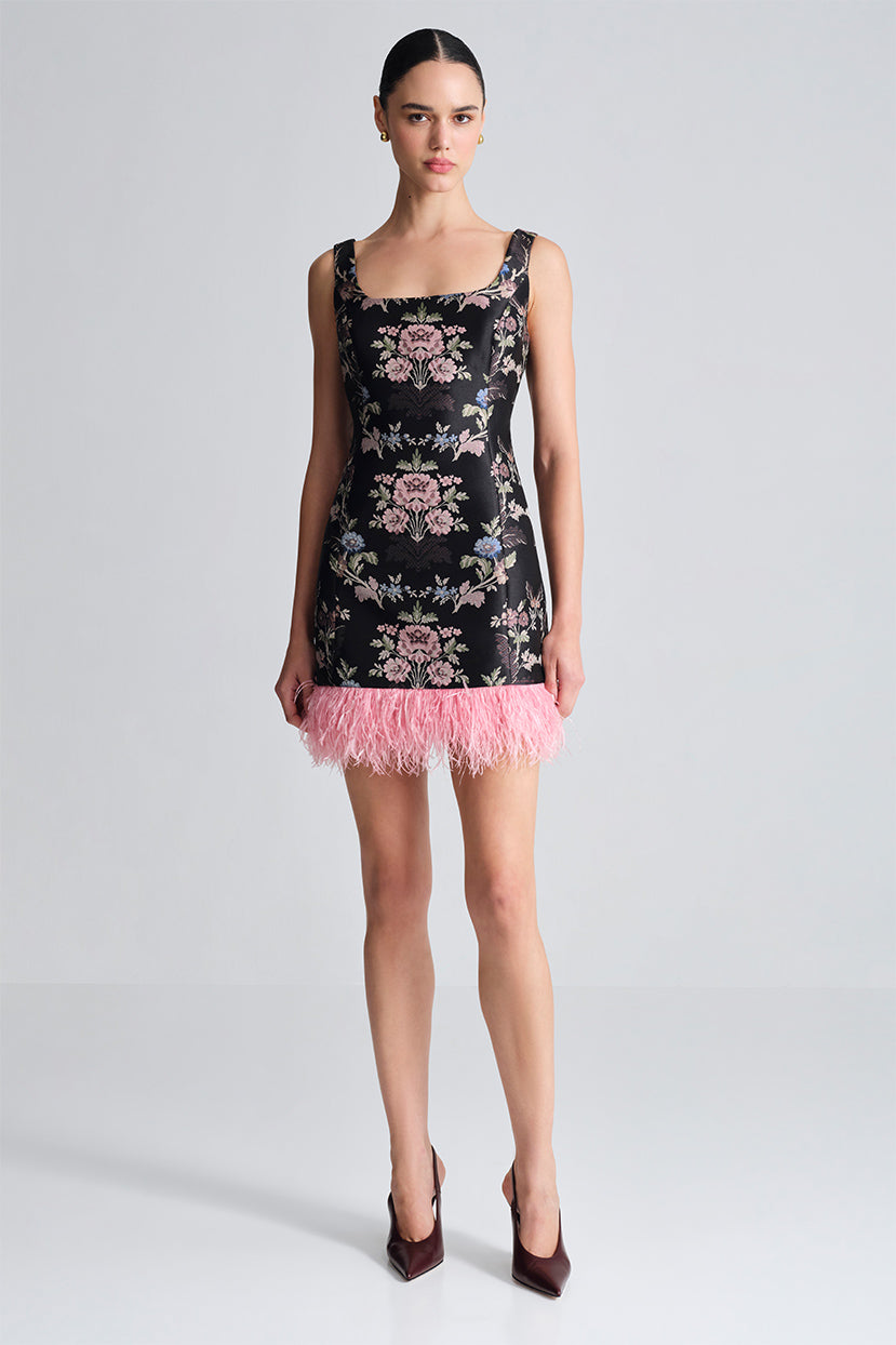 Carlie Mini Dress in Trellis Jacquard Black