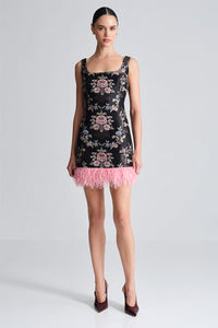 Carlie Mini Dress in Trellis Jacquard Black