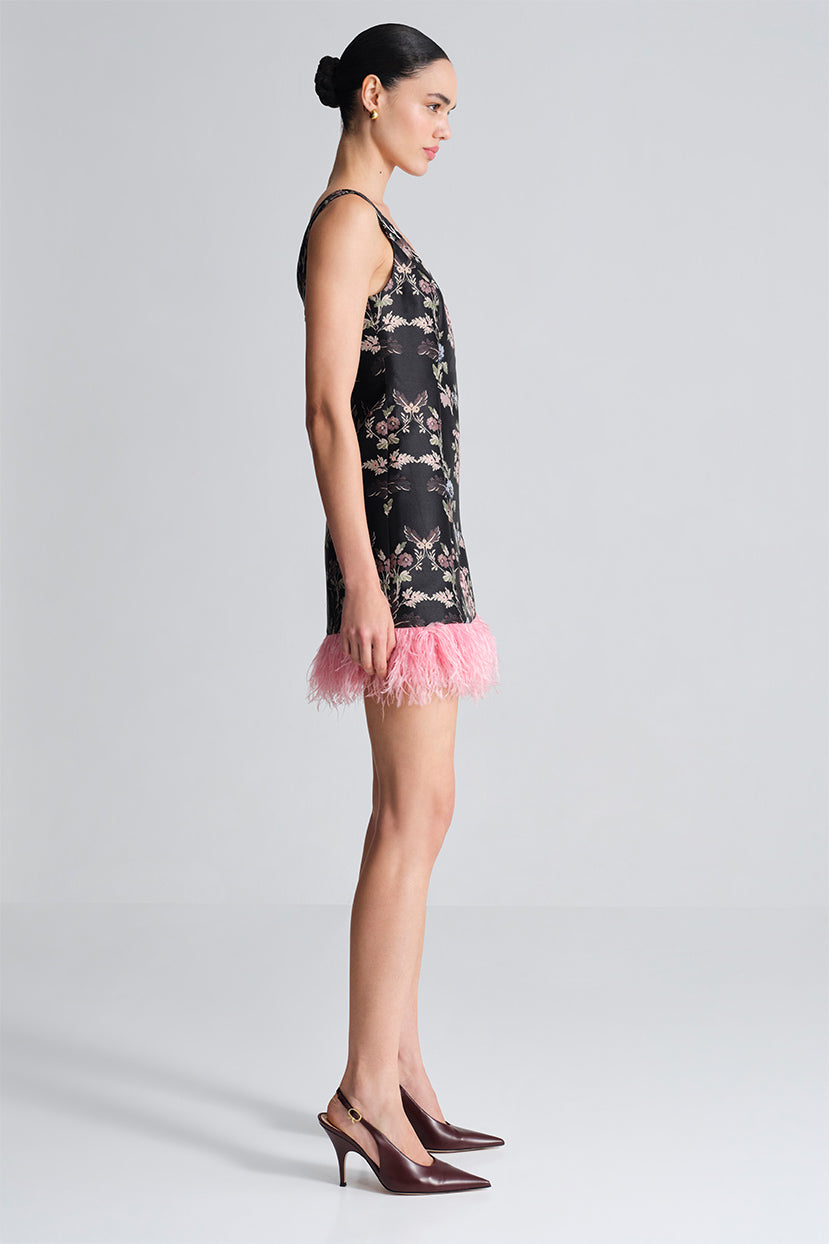 Carlie Mini Dress in Trellis Jacquard Black