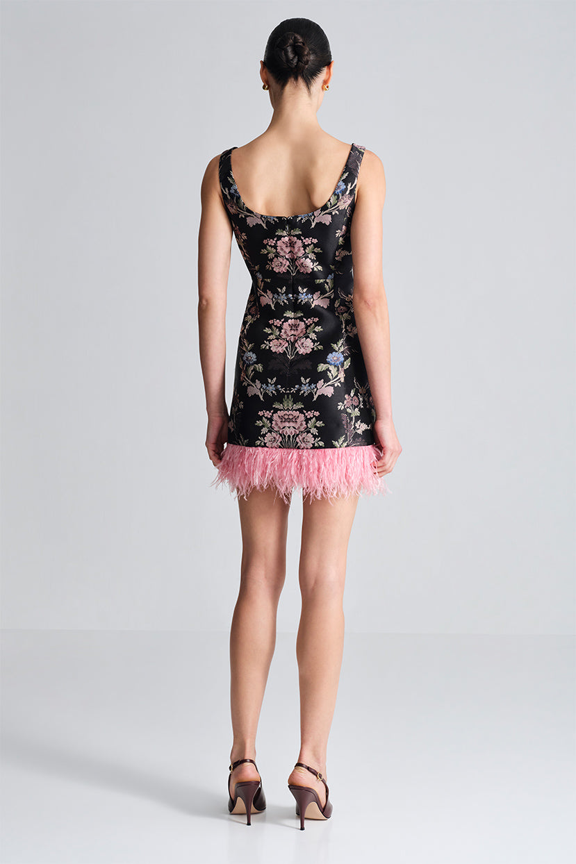 Carlie Mini Dress in Trellis Jacquard Black