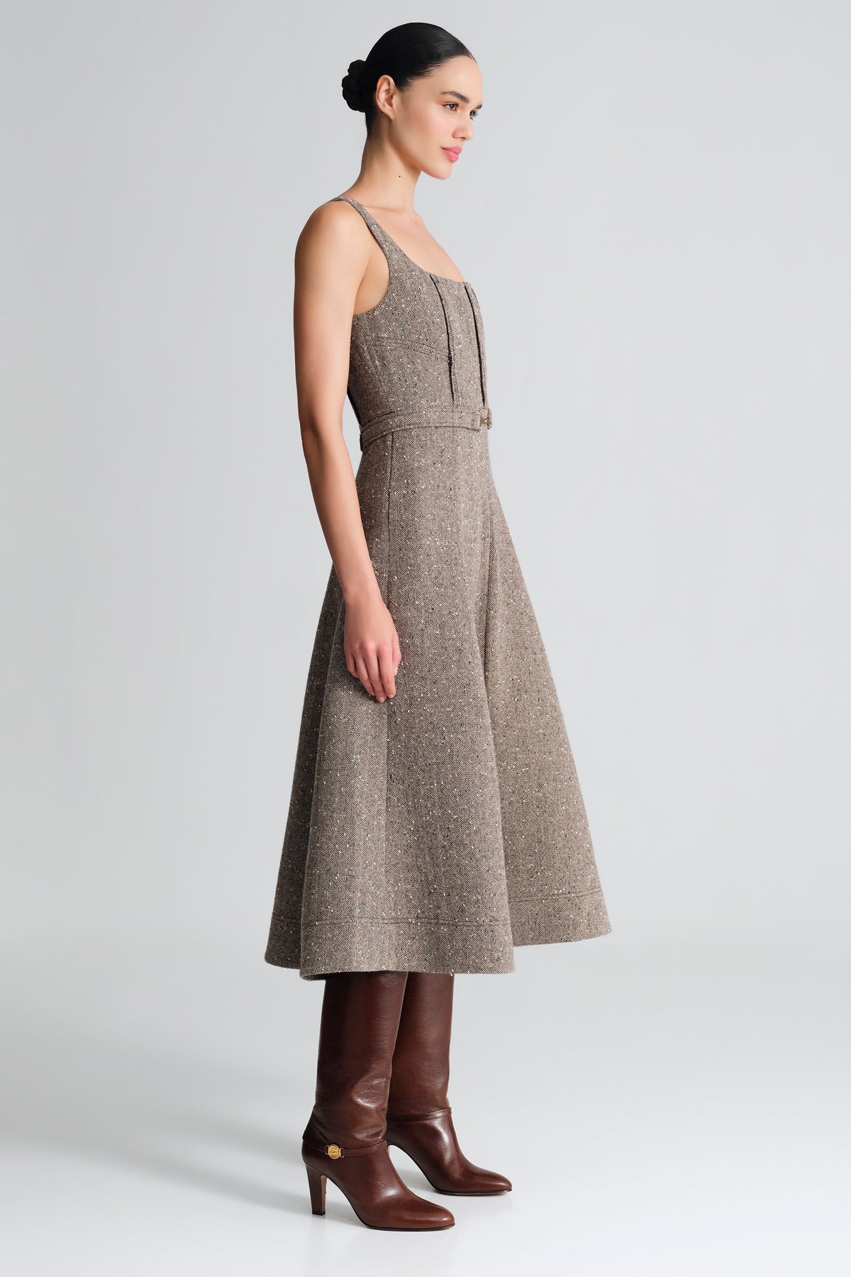 Dalia Midi Dress in Carlson Tweed Brown/Beige