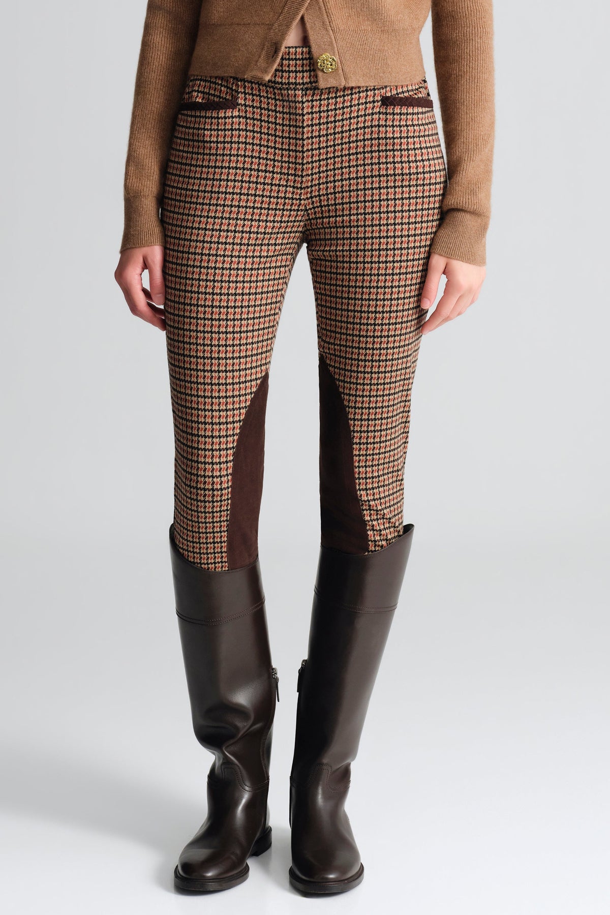 Turin Pant in Stretch Plaid Brown Navy