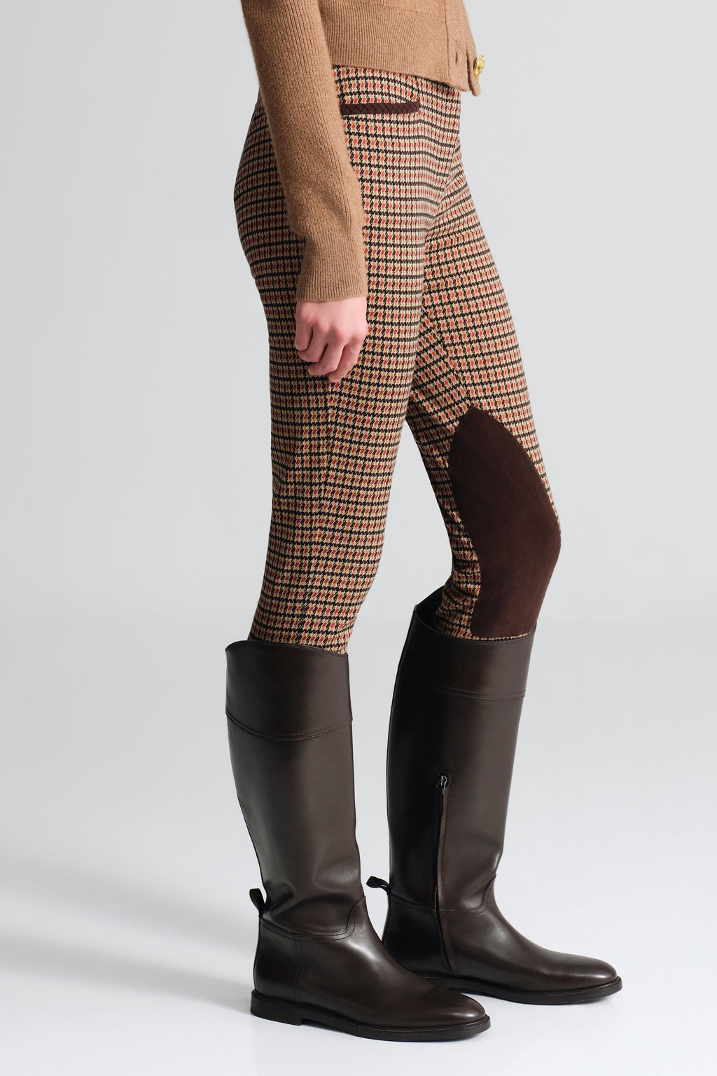 Turin Pant in Stretch Plaid Brown Navy
