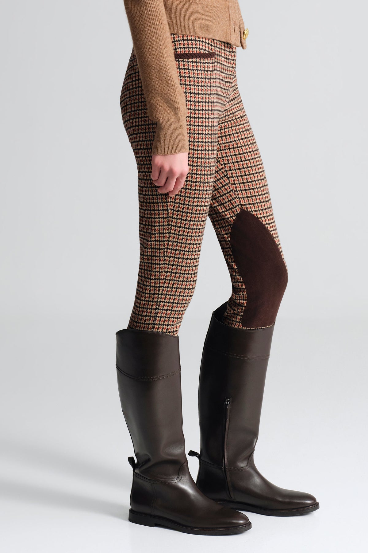 Turin Pant in Stretch Plaid Brown Navy