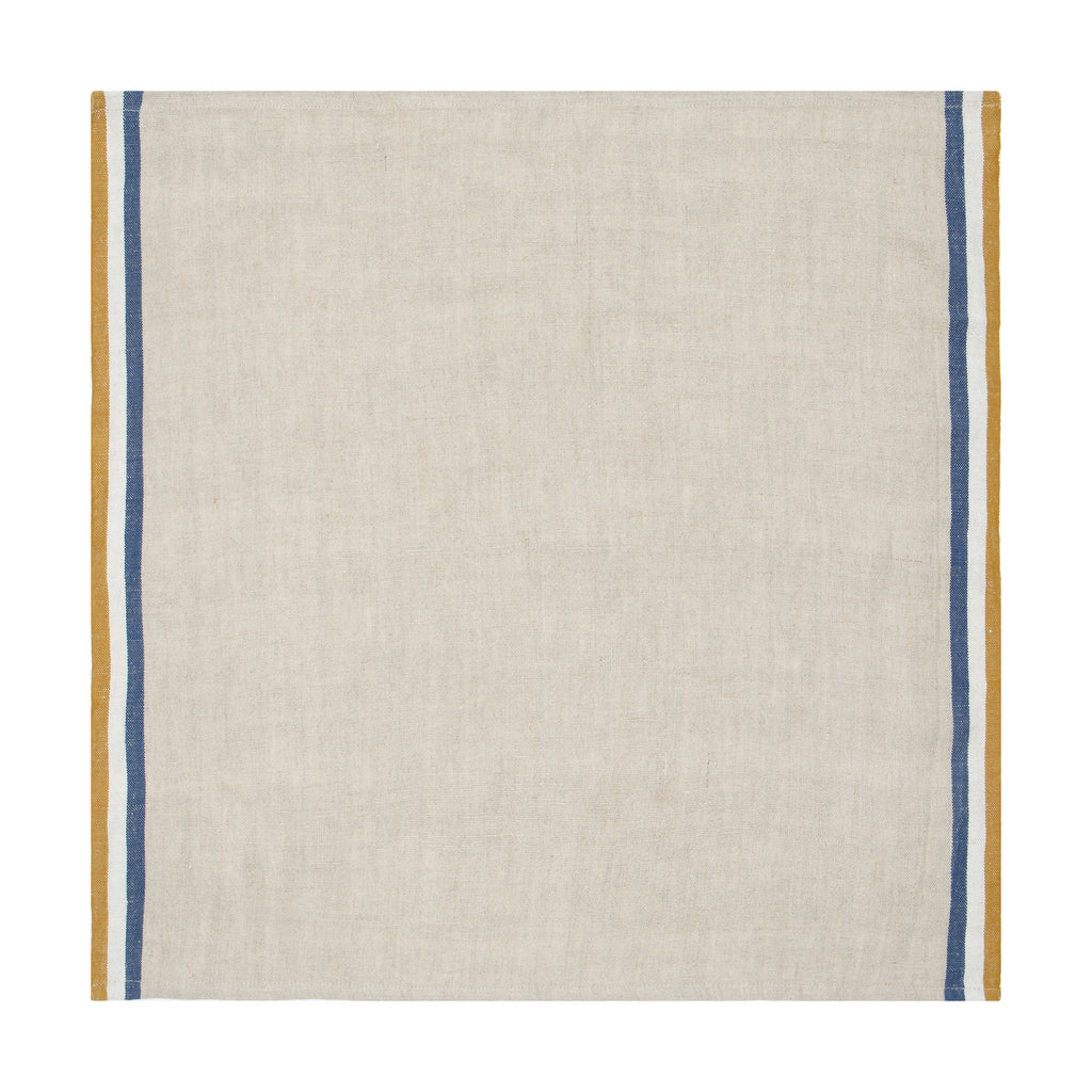 Normandy Napkins in Mustard, Natural & Blue Stripes, Set of 4