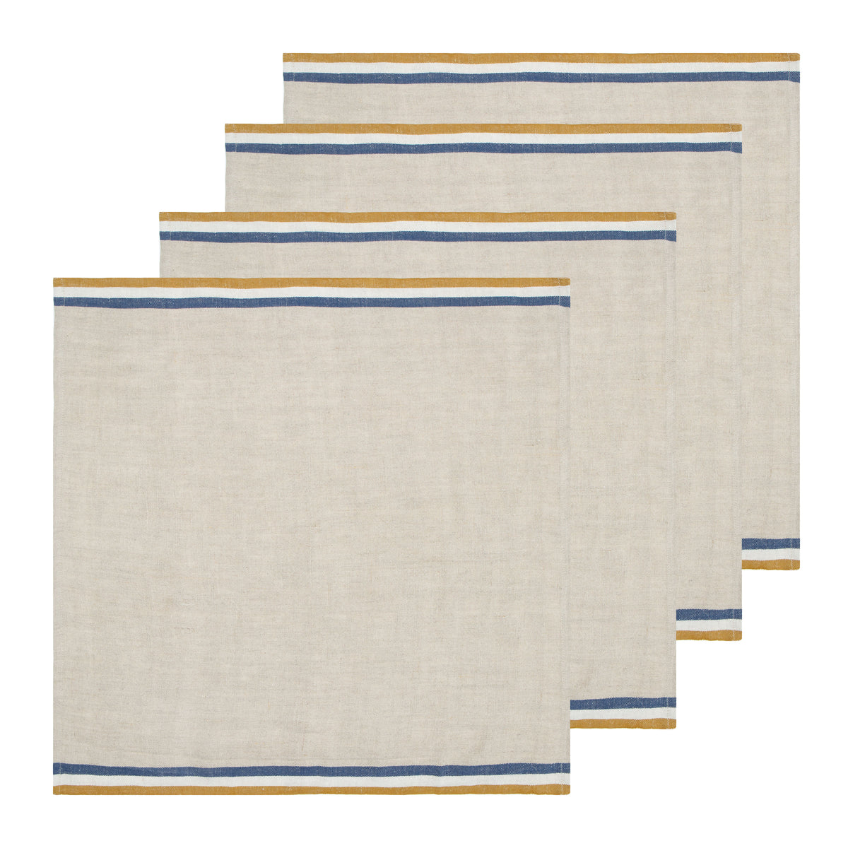 Normandy Napkins in Mustard, Natural & Blue Stripes, Set of 4