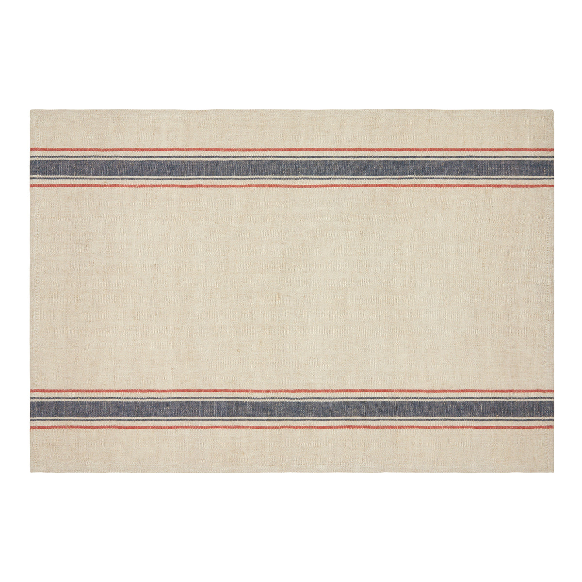 Front view of Menton Towel in Natural and Denim, Set of 2 showcasing narrow stripe design on a white background