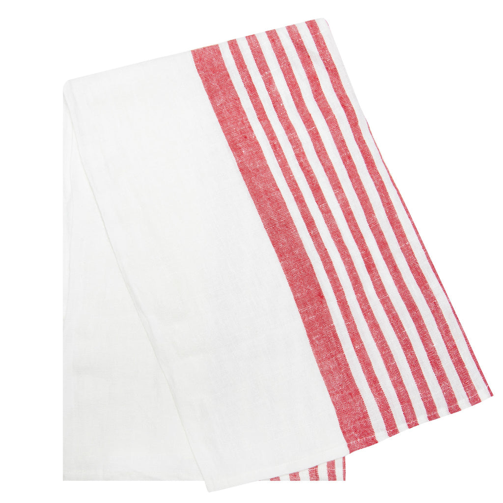 Brittany White Tea Towels in White & Red, Set of 2