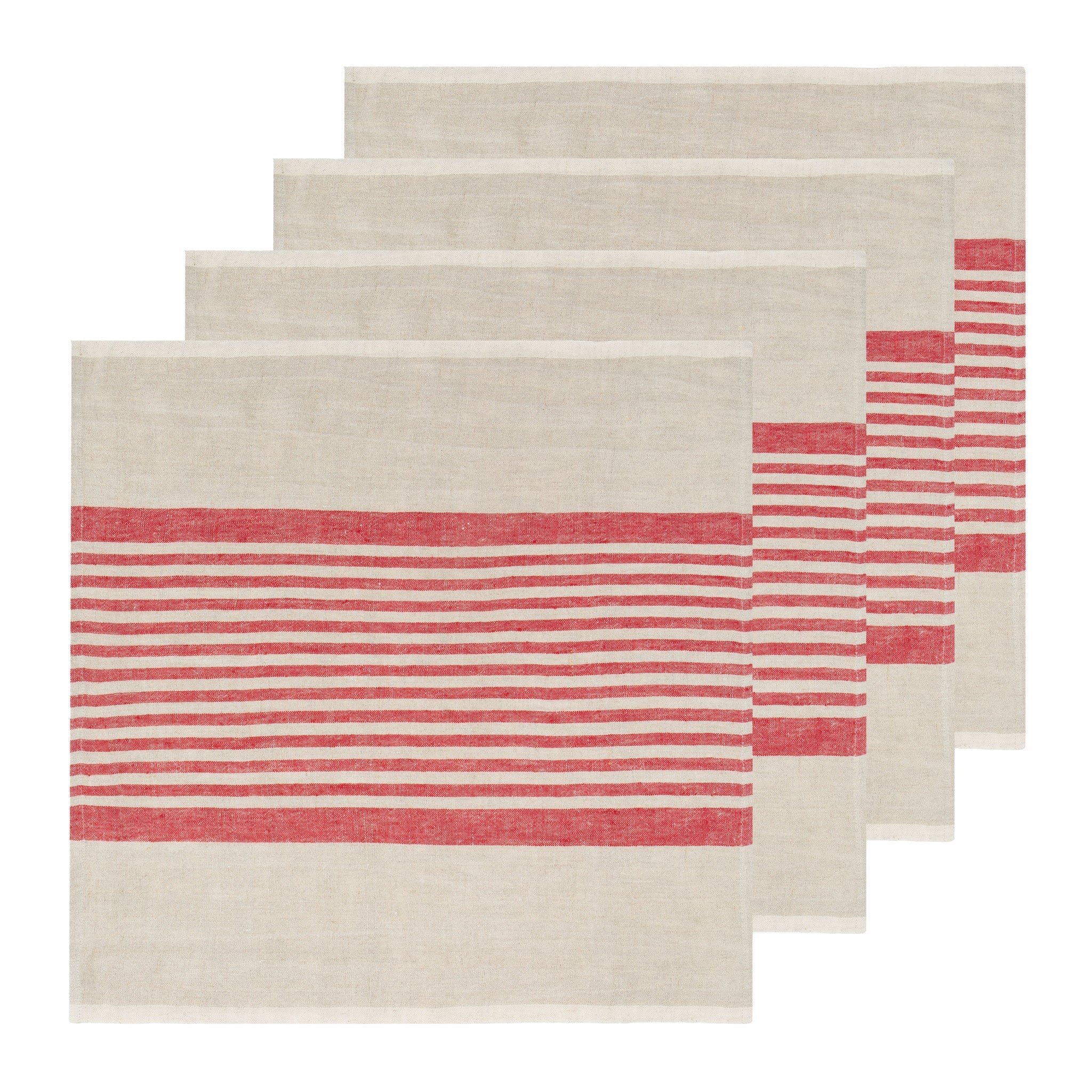 Brittany Natural Napkins in Natural & Red, Set of 4