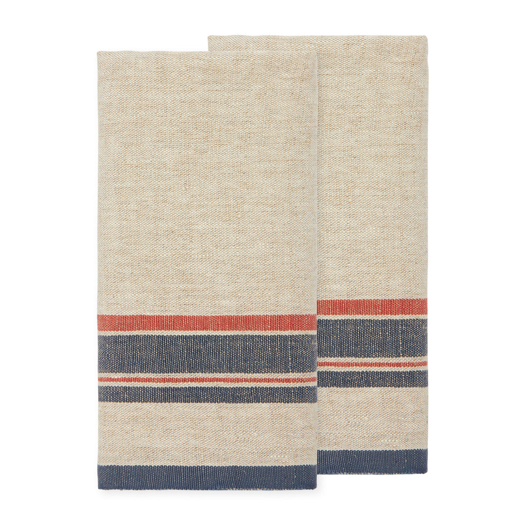 Antibes Tea Towels in Natural & Red, Set of 2