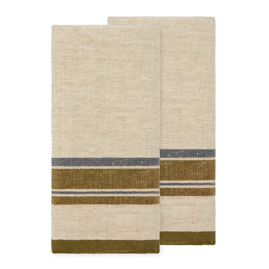 Antibes Tea Towels in Natural & Green, Set of 2