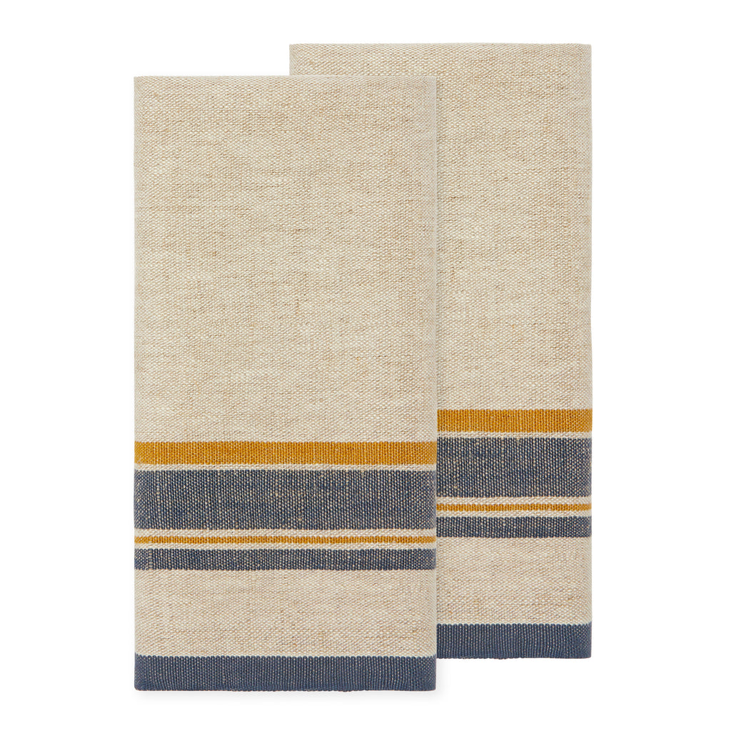 Antibes Tea Towels in Natural & Blue, Set of 2
