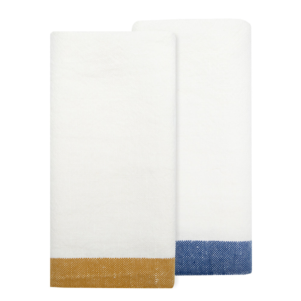 Paris Tea Towels in Blue & Mustard, Set of 2
