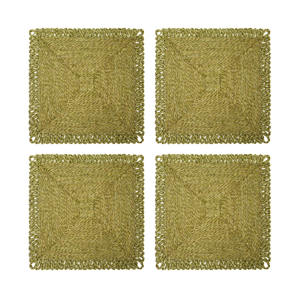 Loopy Square Placemat in Olive Green, Set of 4