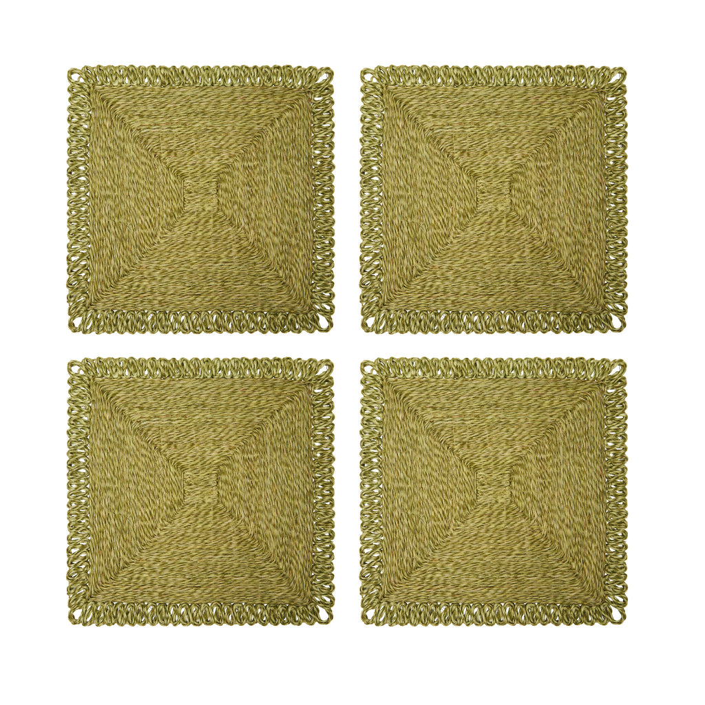 Loopy Square Placemat in Olive Green, Set of 4