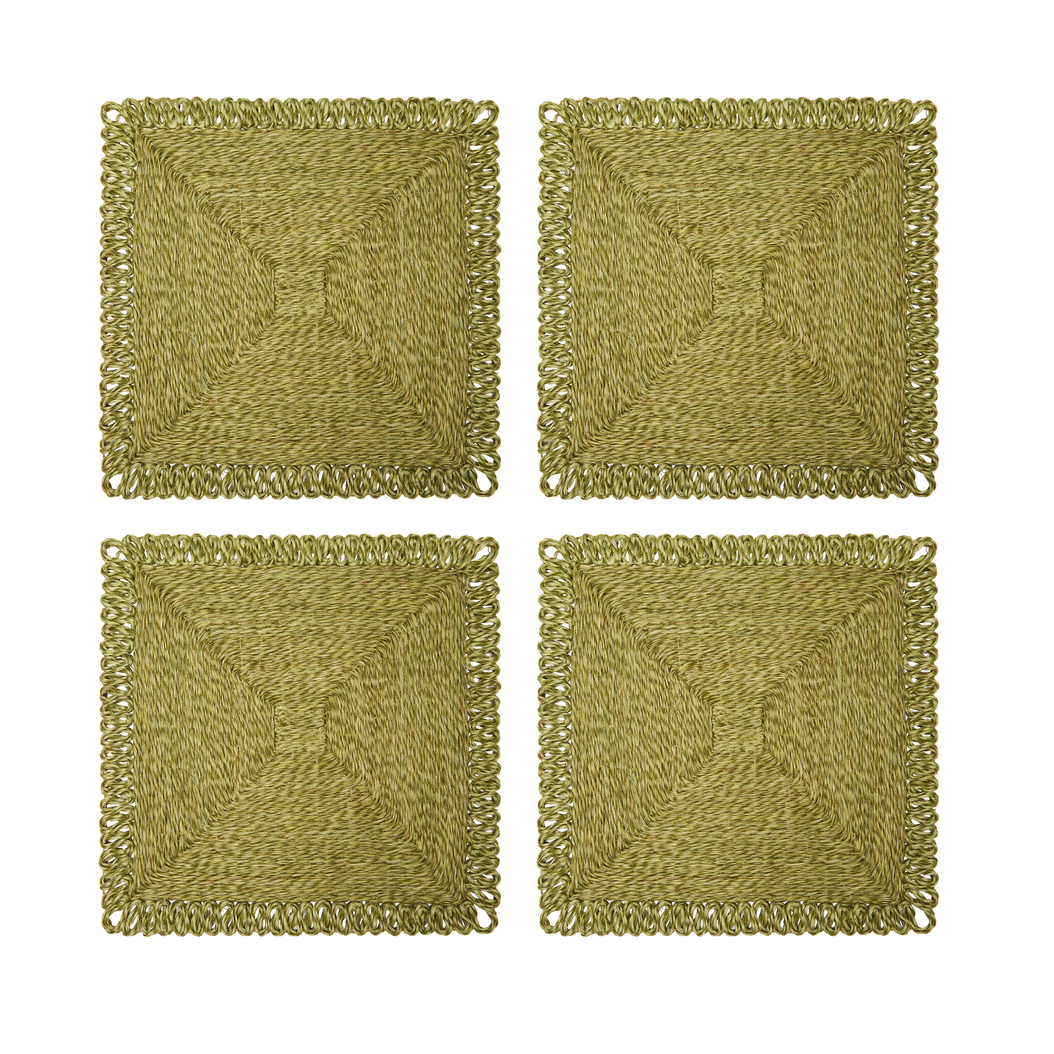 Loopy Square Placemat in Olive Green, Set of 4