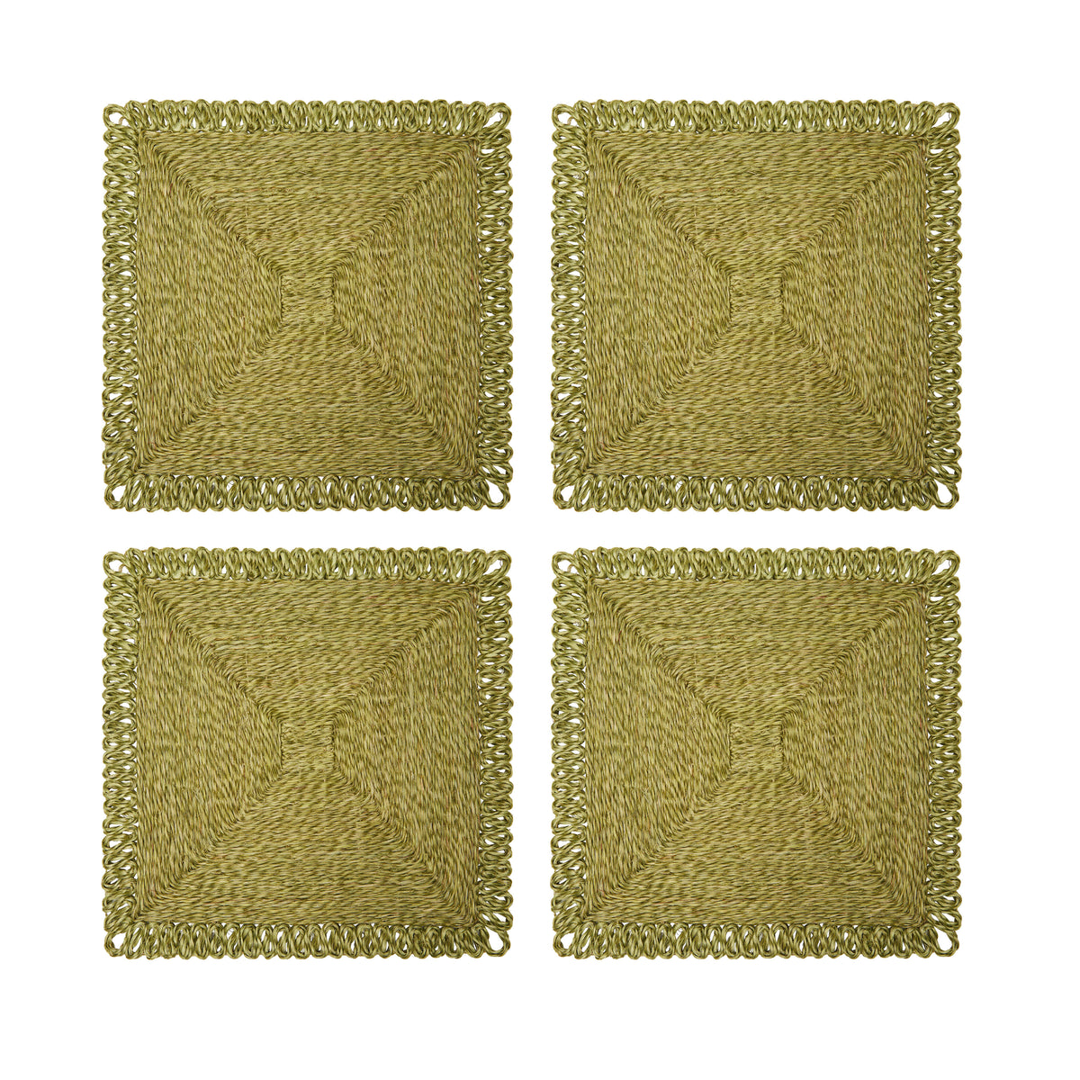 Loopy Square Placemat in Olive Green, Set of 4