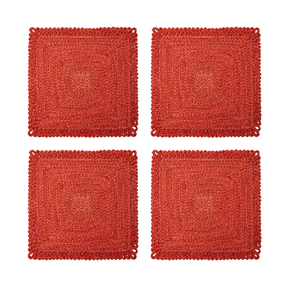 Loopy Square Placemat in Red, Set of 4