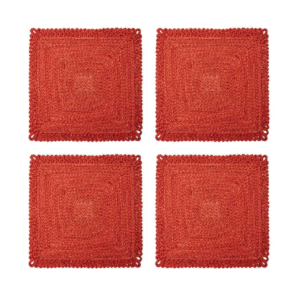 Loopy Square Placemat in Red, Set of 4