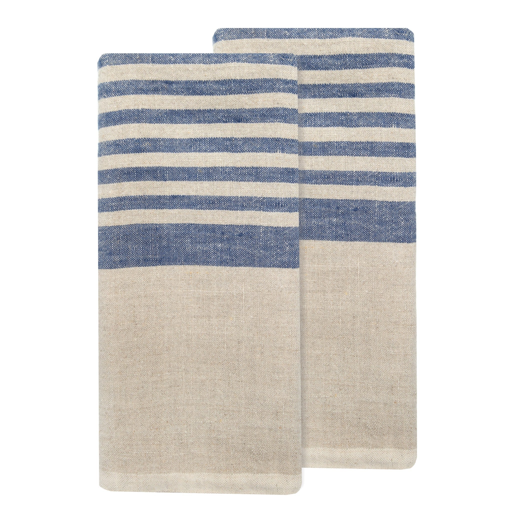 Brittany Natural Tea Towels in Natural & Blue, Set of 2