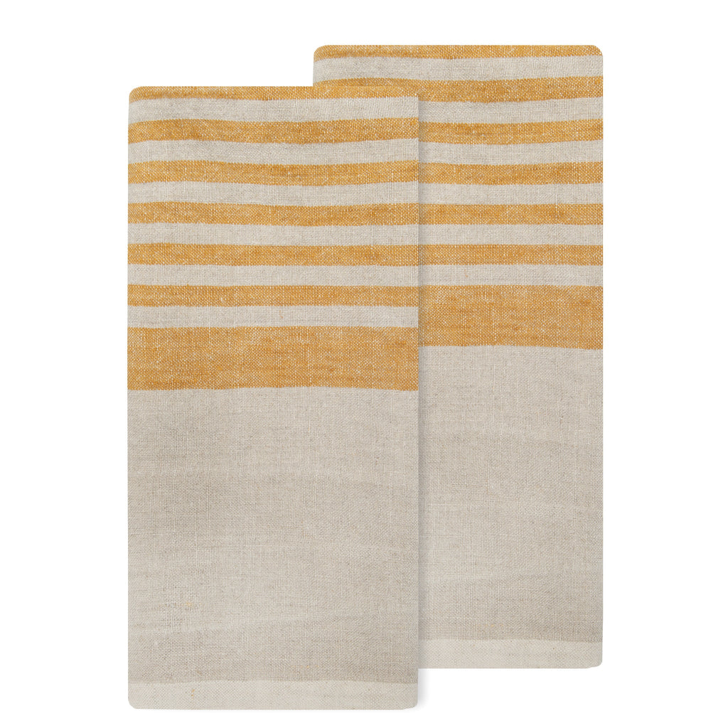 Brittany Natural Tea Towels in Natural & Mustard, Set of 2