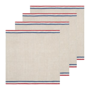 Normandy Napkins in Red, Natural, & Blue Stripes, Set of 4