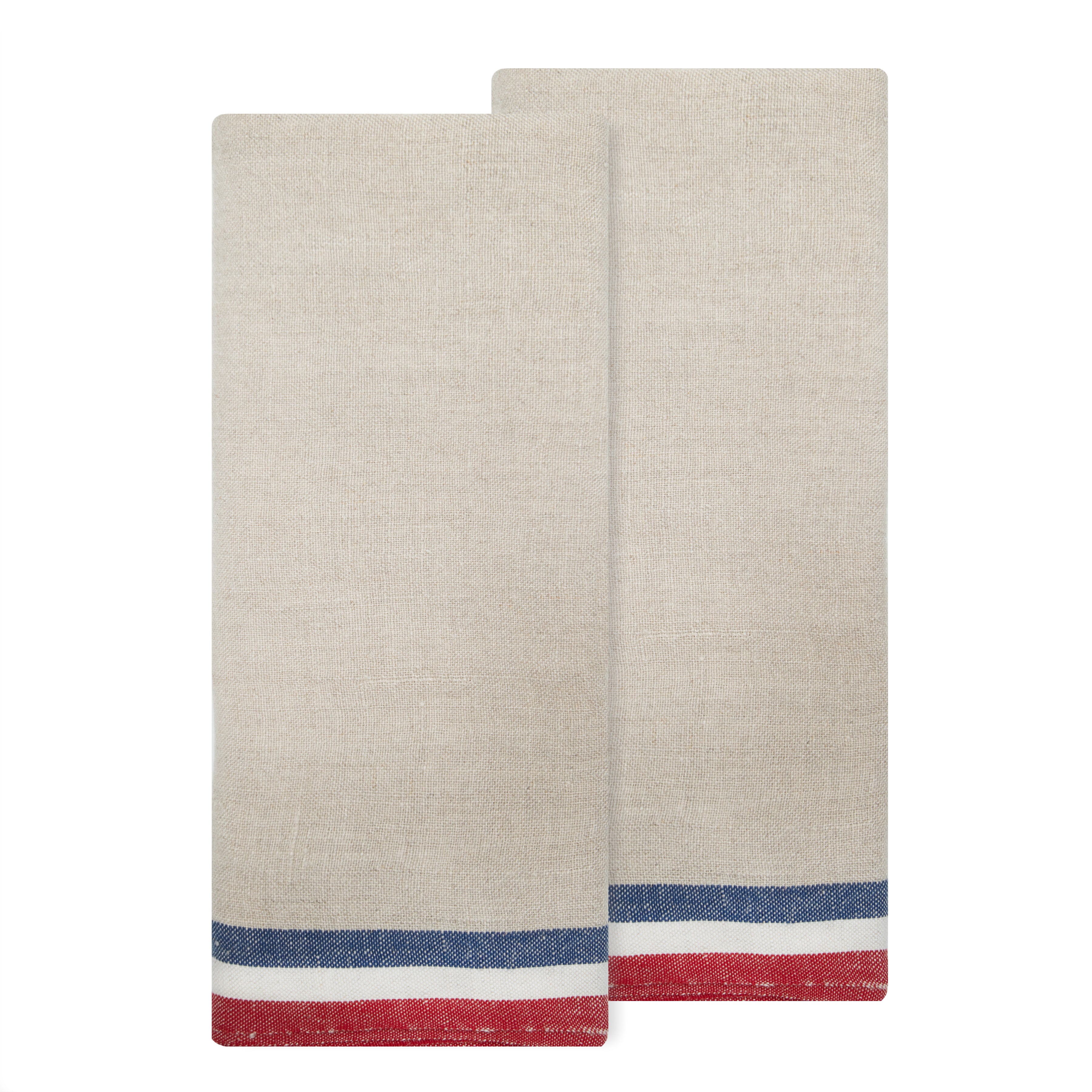 Normandy Tea Towels in Red, Natural, & Blue Stripes, Set of 2