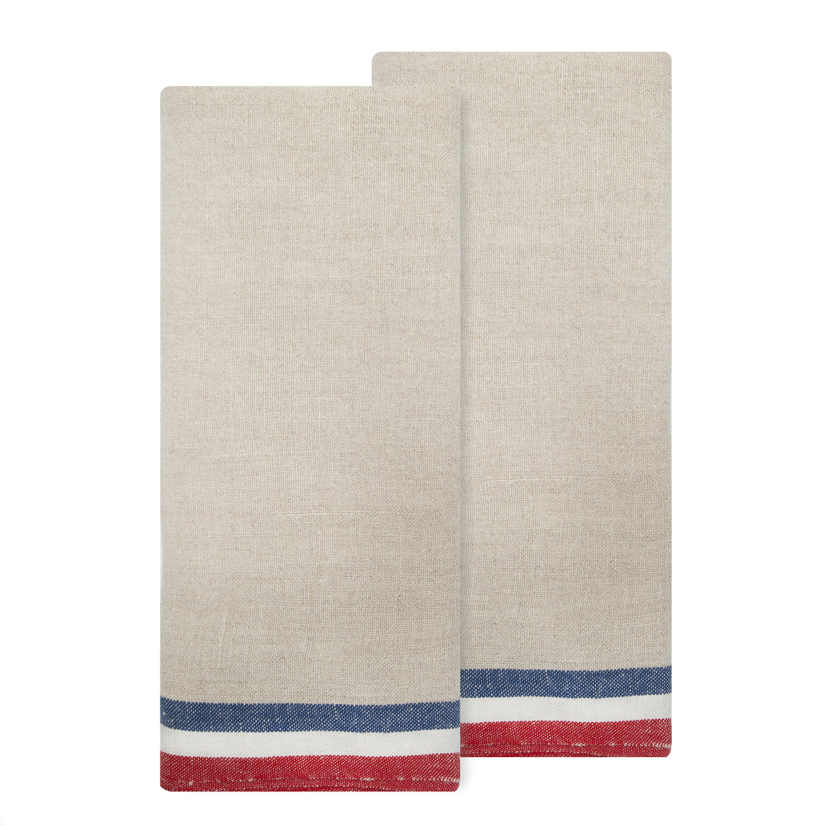 Normandy Tea Towels in Red, Natural, & Blue Stripes, Set of 2