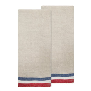 Normandy Tea Towels in Red, Natural, & Blue Stripes, Set of 2