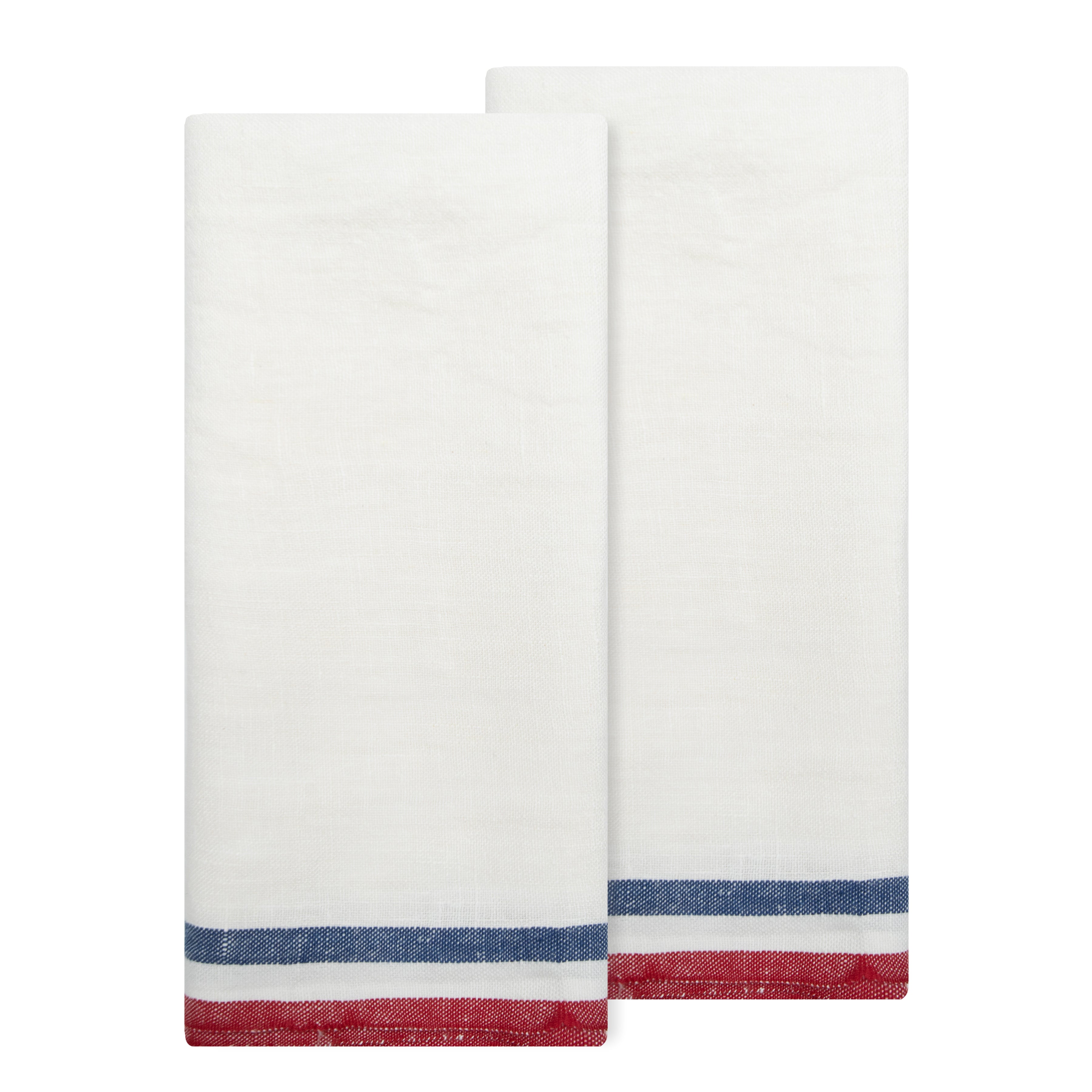 Normandy Tea Towels in Red, White, & Blue Stripes, Set of 2