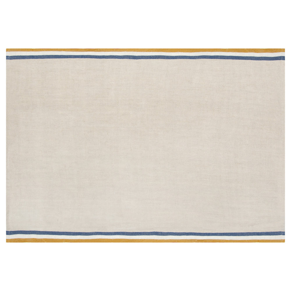 Normandy Tea Towels in Mustard, Natural & Blue Stripes, Set of 2
