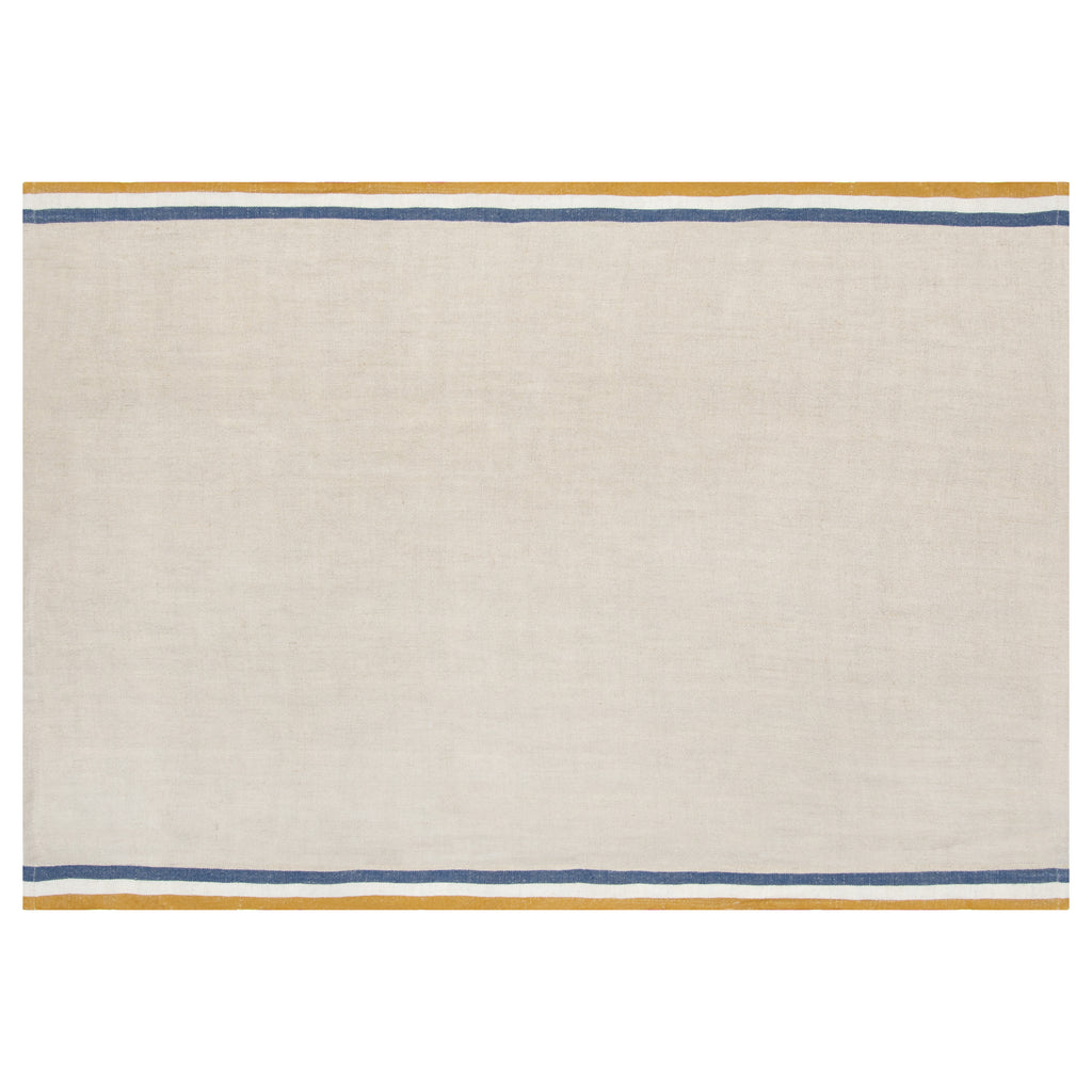 Normandy Tea Towels in Mustard, Natural & Blue Stripes, Set of 2