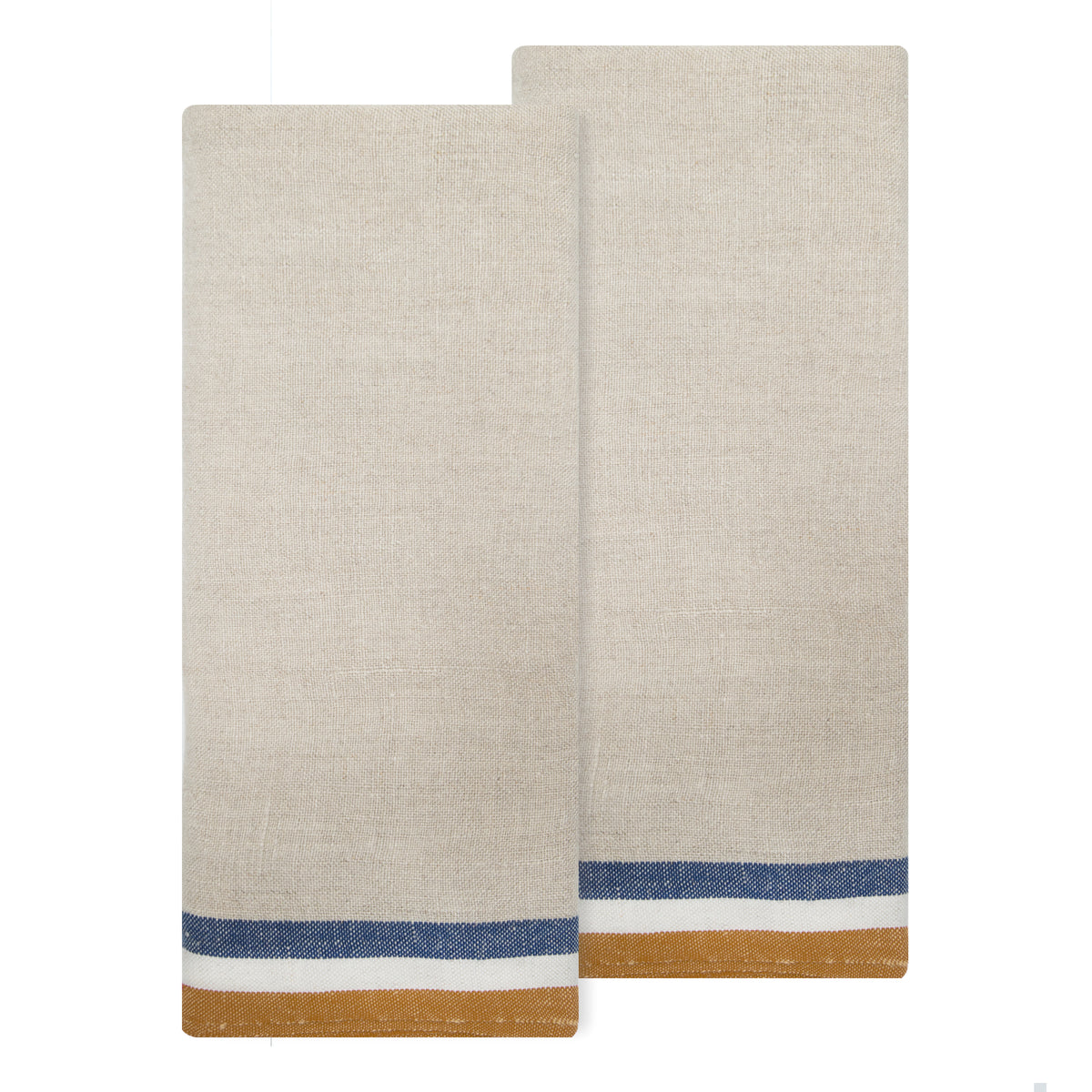 Normandy Tea Towels in Mustard, Natural & Blue Stripes, Set of 2