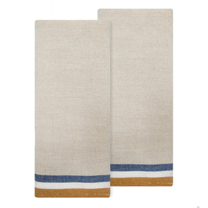 Normandy Tea Towels in Mustard, Natural & Blue Stripes, Set of 2