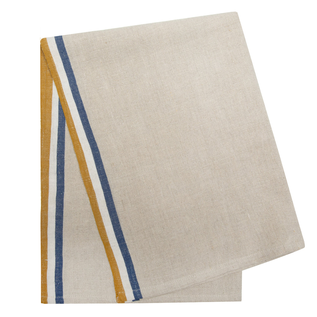 Normandy Tea Towels in Mustard, Natural & Blue Stripes, Set of 2