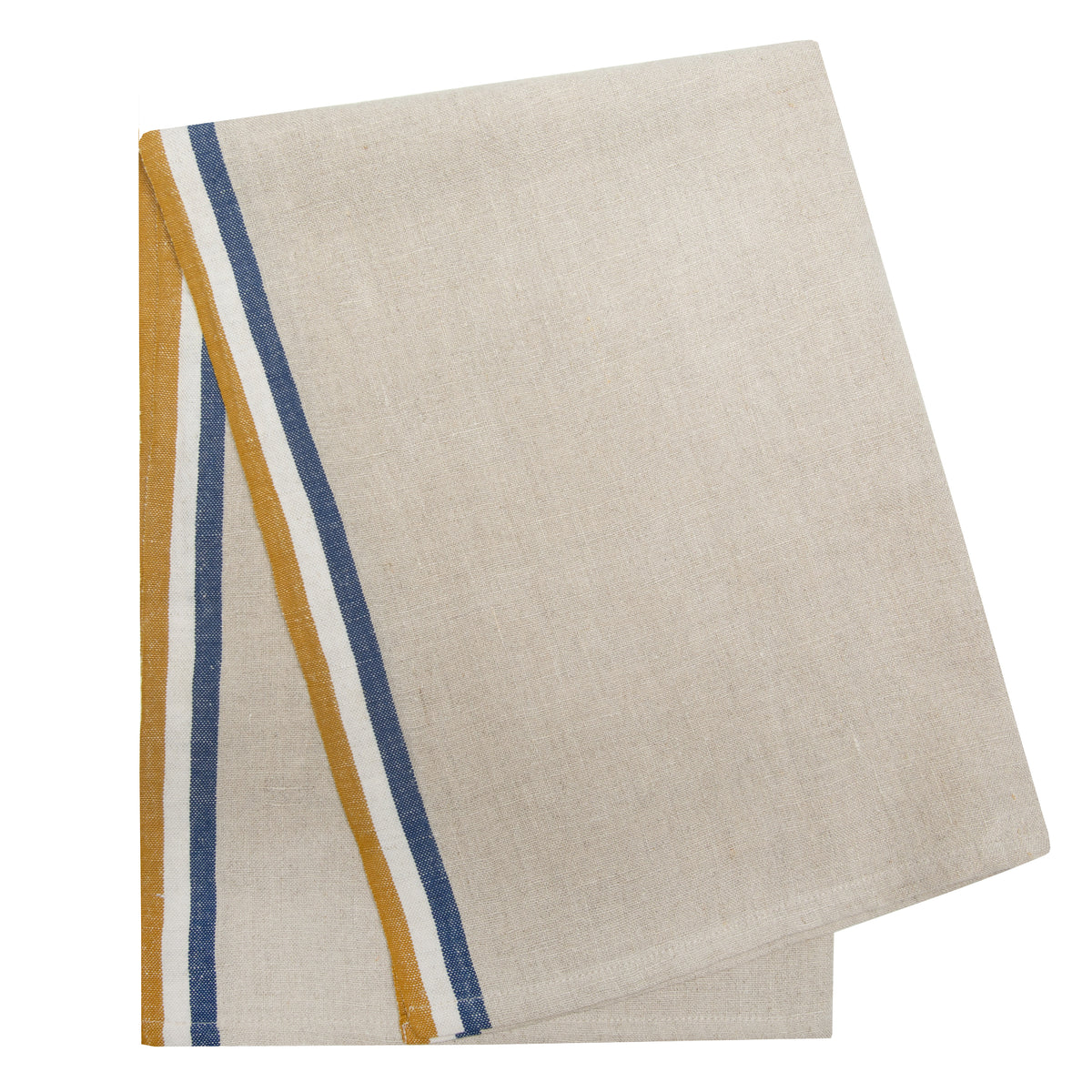 Normandy Tea Towels in Mustard, Natural & Blue Stripes, Set of 2