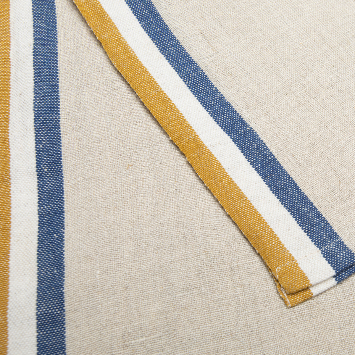 Normandy Tea Towels in Mustard, Natural & Blue Stripes, Set of 2