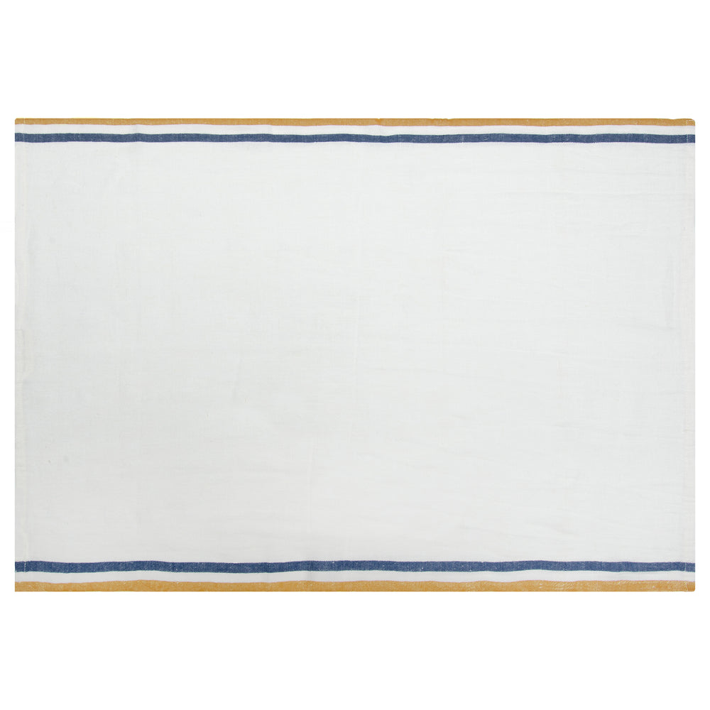 Normandy Tea Towels in Mustard, White, & Blue Stripes, Set of 2