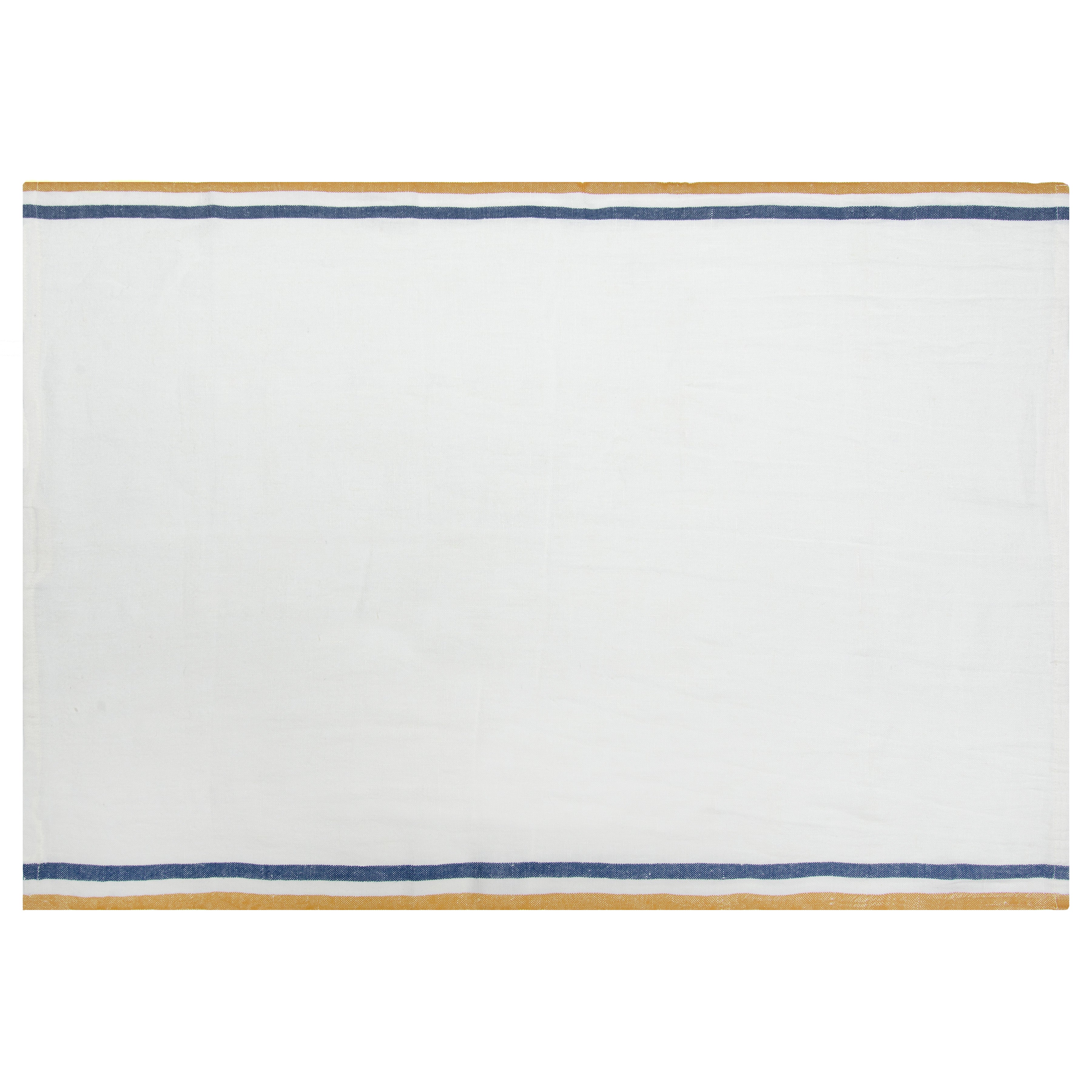 Normandy Tea Towels in Mustard, White, & Blue Stripes, Set of 2