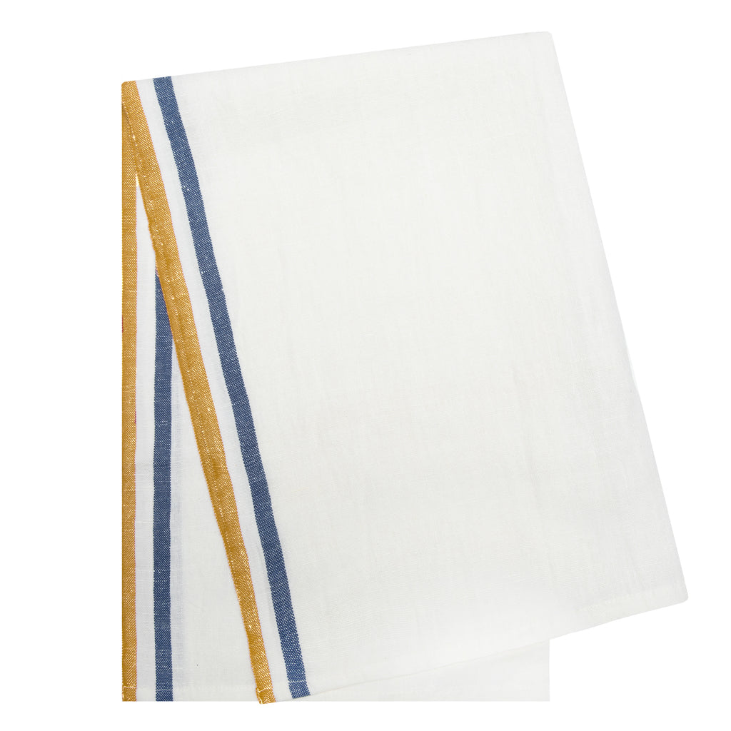 Normandy Tea Towels in Mustard, White, & Blue Stripes, Set of 2