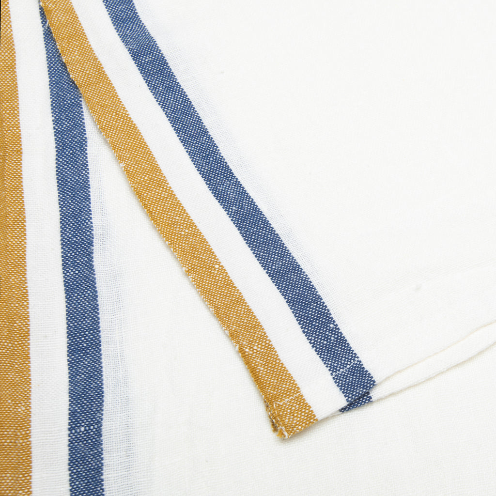 Normandy Tea Towels in Mustard, White, & Blue Stripes, Set of 2