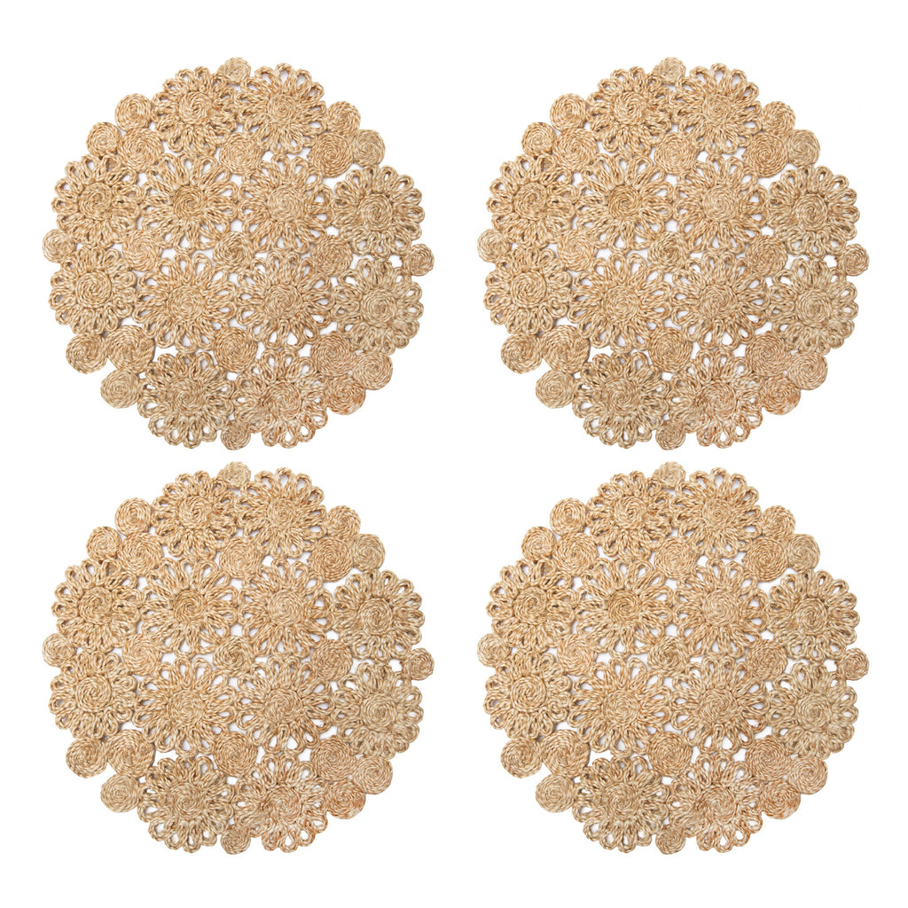 Daisy Jute 15" Round Placemat in Navy, Set of 4