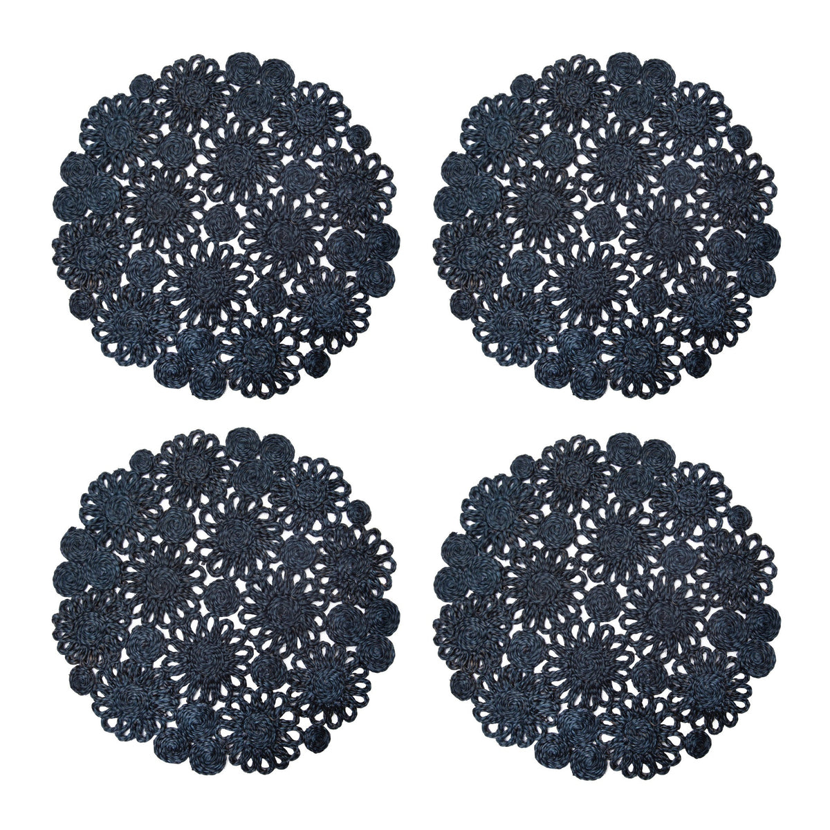 Daisy Jute 15" Round Placemat in Navy, Set of 4