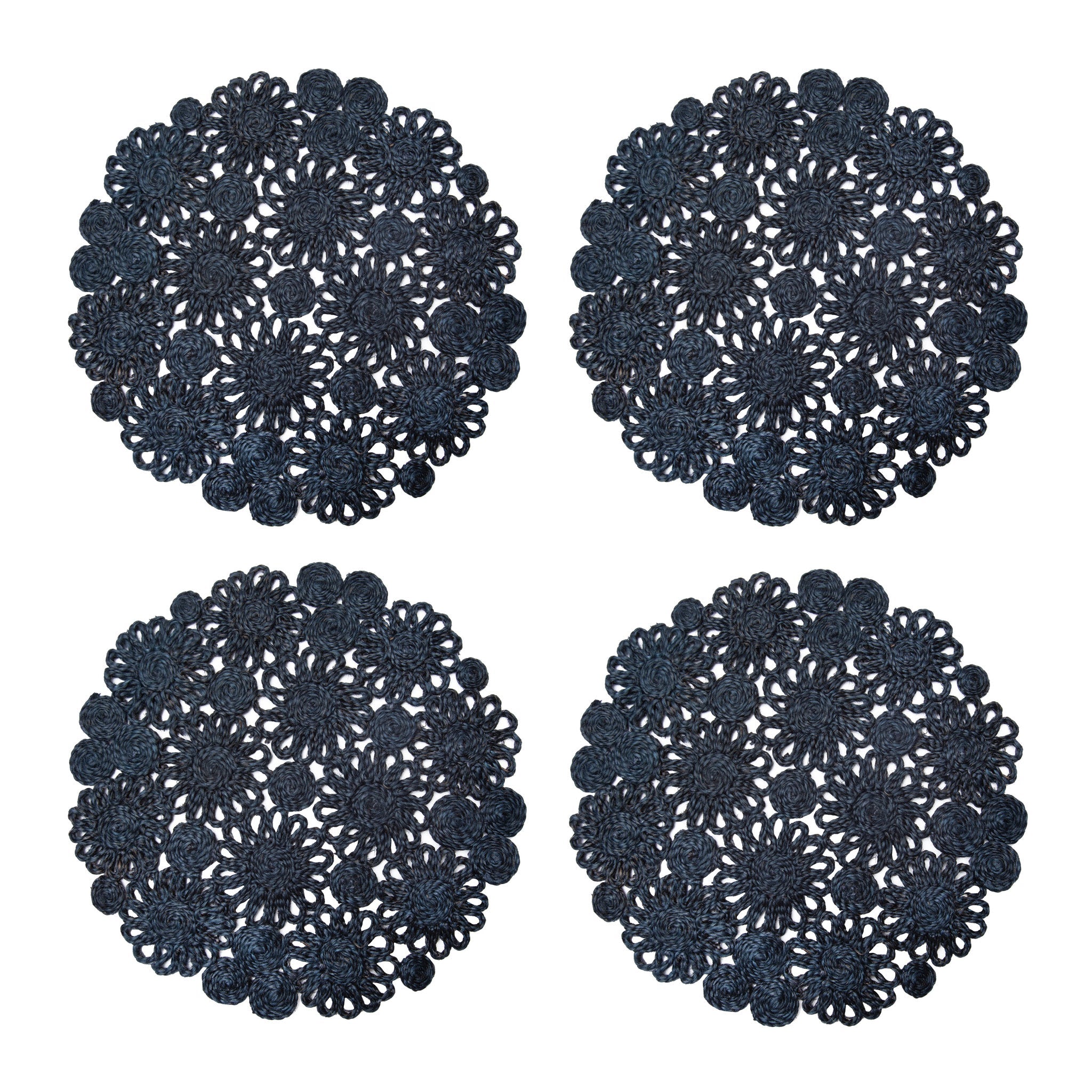 Daisy Jute 15" Round Placemat in Navy, Set of 4