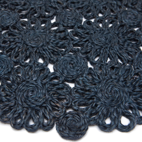Daisy Jute 15" Round Placemat in Navy, Set of 4