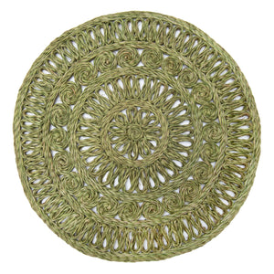 Circolo Abaca Round Placemat in in Olive Green, Set of 4